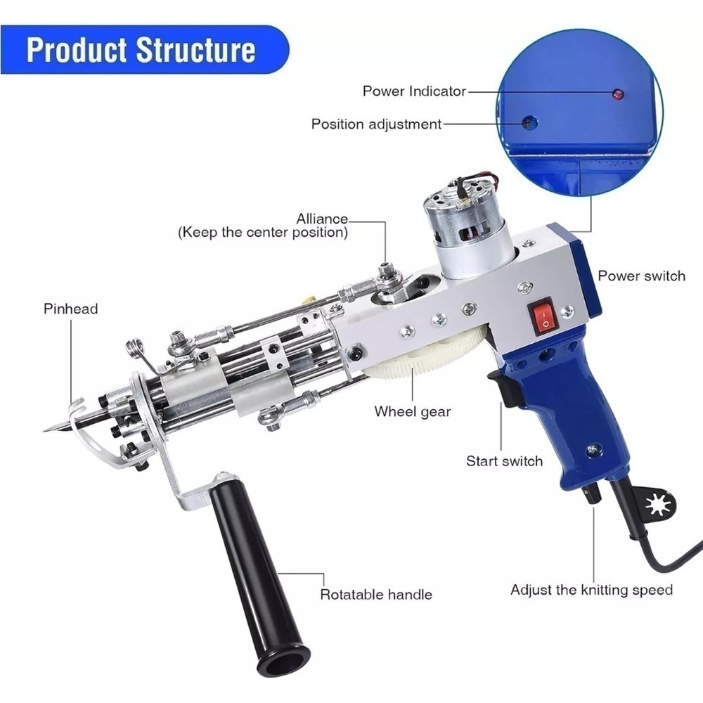 Tufting Gun Cut Pile and Loop Pile 2 in 1 Electric Rug Gun Machine Starter Kit